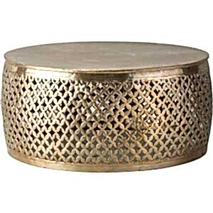 Khalasar Round Metal Light Gold Hammered Coffee Table Middle-Eastern Style
