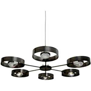 Fossa Six-Arm Industrial Ring Chandelier in Brass or Silver