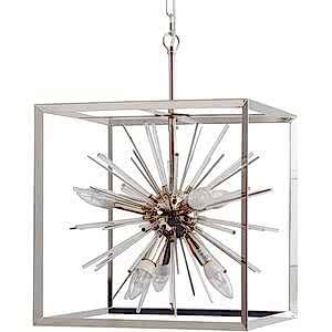 Small Silver Starburst Cube Pendant Chandelier 40cm
