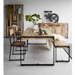 Cosmo Industrial Black Metal & Mango Wood Bench 140cm x 40cm