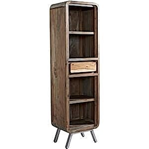 Aspen Retro Indian Wooden Narrow Bookcase with Drawer
