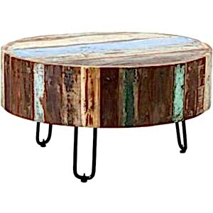 Coastal Reclaimed Wood Drum Coffee Table 
