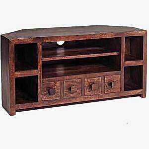 Toko Dark Wood Mango Corner TV Unit with Storage