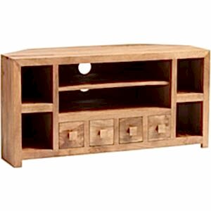 Toko Light Wood Mango Corner TV Media Unit with 4 Drawers