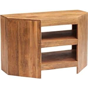 Toko Light Mango Wood Open Corner TV Unit with 2 Shelves