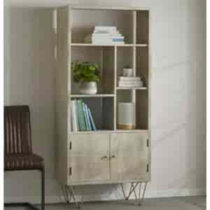 Light Wood & Gold Large Retro Bookcase Shelving Unit with Storage 