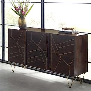 Dark Wood & Gold Retro Extra Large Sideboard 3 Drawer 2 Door
