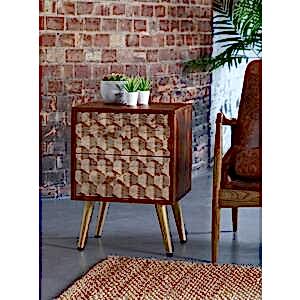 Edison Retro Bedside Cabinet or 2 Drawer Side Table Wood & Gold