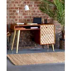 Edison Retro Desk Wood & Gold with Storage 