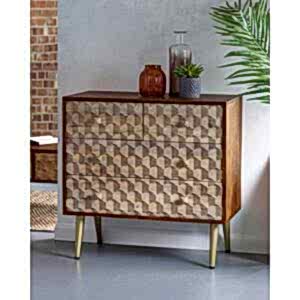 Edison Retro Wood & Gold 4 Drawer Chest  