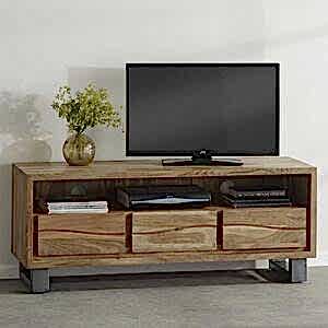 Baltic Live Edge 3 Drawer Rustic TV & Media Unit - Acacia Wood & Metal
