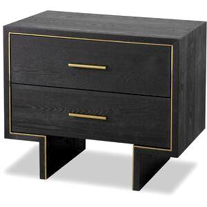 Tigur 2 Drawer Bedside Table - Black or Dark Brown Ash & Brass Detail