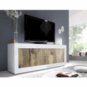 Urbino Sideboard, Two Doors, Two Drawers - Gloss White and Natural Wood Finish