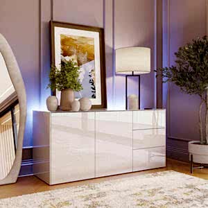 Frank Olsen Contemporary Sideboard in High Gloss White LED Mood Lighting