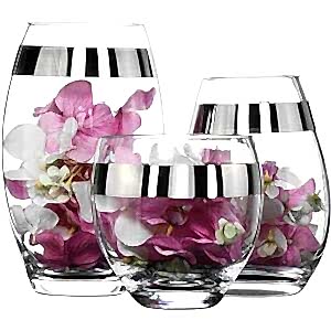 Glass Drop Vases with Platinum Stripe Accent - Set of 3