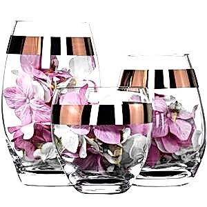 Glass Drop Vase with Copper Stripe Accent - Set of 3