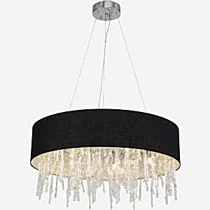 Dumas Round Pendant Halo Lamp with Black Shade & Cast Glass Drops