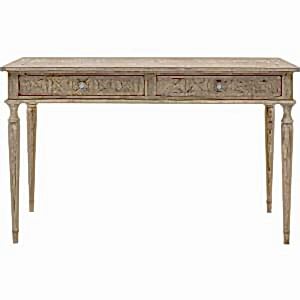 Mustique French Colonial 2 Drawer Desk Mindy Wood with Inlaid Parquet Design