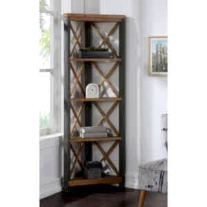 Urban Elegance Large Corner Bookcase Reclaimed Wood and Aluminium
