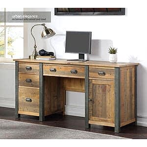 Urban Elegance - Reclaimed Twin Pedestal Home Office Desk by Baumhaus Furniture