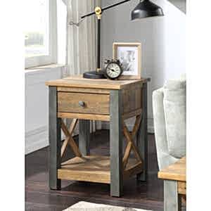 Urban Elegance Lamp Table With Drawer Reclaimed Wood and Aluminium