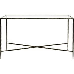 Paddington Large Console Table Dark Bronze Finish Hand Forged with Glass Top