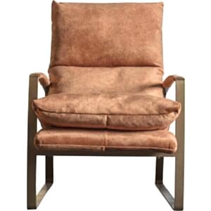 Fabien Retro Faux Leather Lounger with Champagne Frame in Grey or Brown Leather