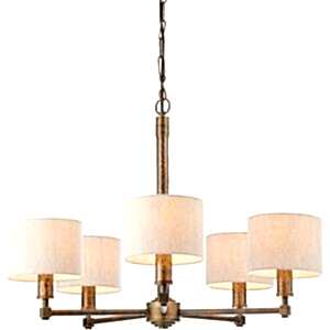 Indara 5 Arm Bronze Pendant Light with Linen Shades