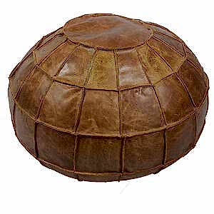 Brown Leather Pumpkin Pouffe Footstool