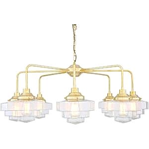 Siena Art Deco 8 Light Brass Chandelier