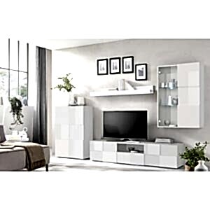 Treviso TV Unit, Sideboard, Wall Display Vitrine and Shelf - Gloss White Finish