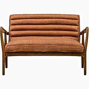 Datsun Mid-Century Oak 2 Seater Sofa in Vintage Brown or Ebony Leather or Boucle