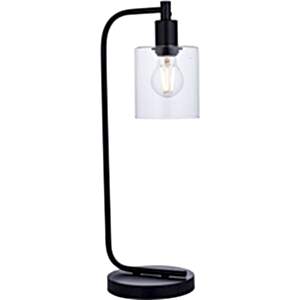 Toledo Simple Metal Rod Table Lamp with Glass Shade in Brushed Nickel or Matt Black