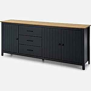 Miranda 3 Door 3 Drawer Large Sideboard - Matt Blue / Waxed Pine