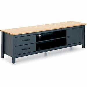 Miranda Painted Wood TV Cabinet - Matt Blue / Waxed Pine