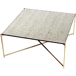 Iris Vintage Square Coffee Table 83cm - Glass/Marble Top & Metal Frame