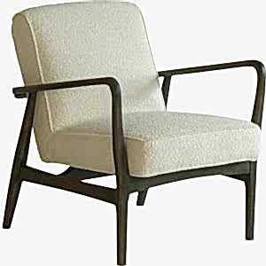 Dario Mid-Century Occasional Chair with Dark Wood Frame in Off-White Boucle 