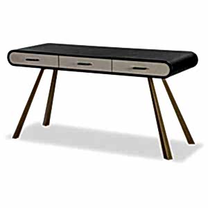 Chiado Retro 3 Drawer Desk in Ash Wood & Black/Grey Vegan Leather