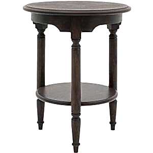 Madison Dark Wood Antiqued Round Side Table with Shelf