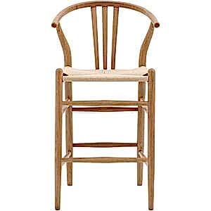 Set of 2 x Whitney Retro Wishbone Bar Stools in Natural or Black Finish