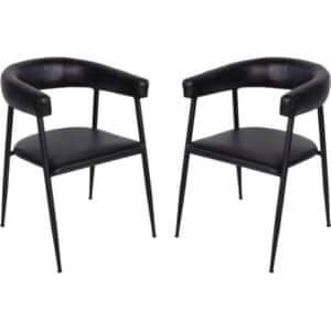 2 x Eden Charcoal Black Leather Retro Dining Chairs