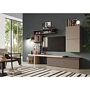 Novara TV Stand, Wall Storage and Shelf - Light Clay, Bronze and Light Oak Finish by Andrew Piggott Contemporary Furniture