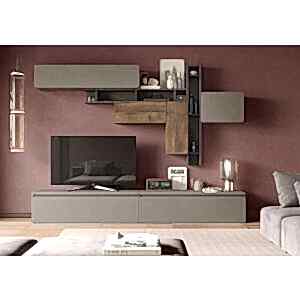 Novara TV Stand, Wall Storage and Shelving - Clay, Bronze and Dark Oak Finish by Andrew Piggott Contemporary Furniture