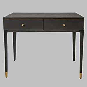 Vincent Dark Grey Wood Classic Dressing Table with Brass Accents