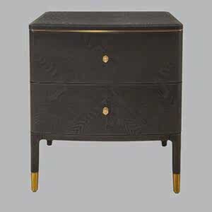 Vincent Dark Grey Wood 2 Drawer Side Table with Brass Accents