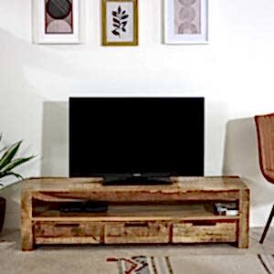 Surrey Solid Mango Wood Large TV Cabinet With 3 Drawers 