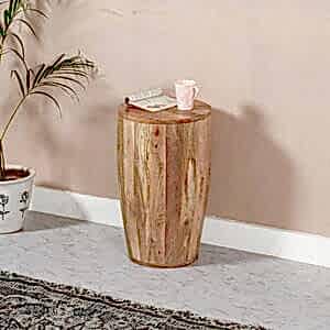 Surrey Solid Wood Drum Side Table by Indian Hub