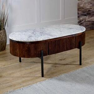 Opal Fluted Dark Wood Rectangular Coffee Table With White Marble Top 