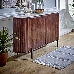 Opal Dark Wood Fluted Sideboard With White Marble Top & Metal Legs 