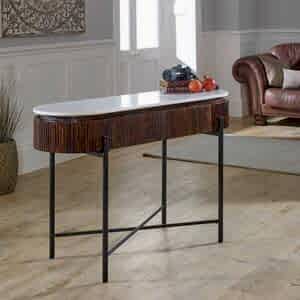Opal Mango Wood Console Table With Marble Top And Metal Legs by Indian Hub